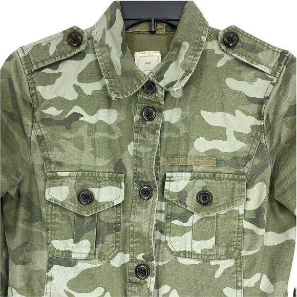 Gap Jacket Womens Sz XS Green Camo Button Up Collared Shoulder Strap Long Sleeve - Picture 4 of 7